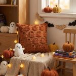 Sm:)e Embroidered Goost Plush Faux Fur Jacquard Halloween Throw Pillow Cover 18x18 Inch White, Set of 2 Silky Soft Cushion Case for Sofa Couch - Image 18