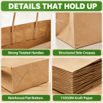 100 Pack Paper Kraft Paper Bags,Heavy Duty Large Grocery Brown Bag,14x10.5x6.5 Inch Bags for Storage,Take out,Shopping,Sacks - Image 10