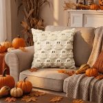Sm:)e Embroidered Goost Plush Faux Fur Jacquard Halloween Throw Pillow Cover 18x18 Inch White, Set of 2 Silky Soft Cushion Case for Sofa Couch - Image 12