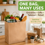 100 Pack Paper Kraft Paper Bags,Heavy Duty Large Grocery Brown Bag,14x10.5x6.5 Inch Bags for Storage,Take out,Shopping,Sacks - Image 9